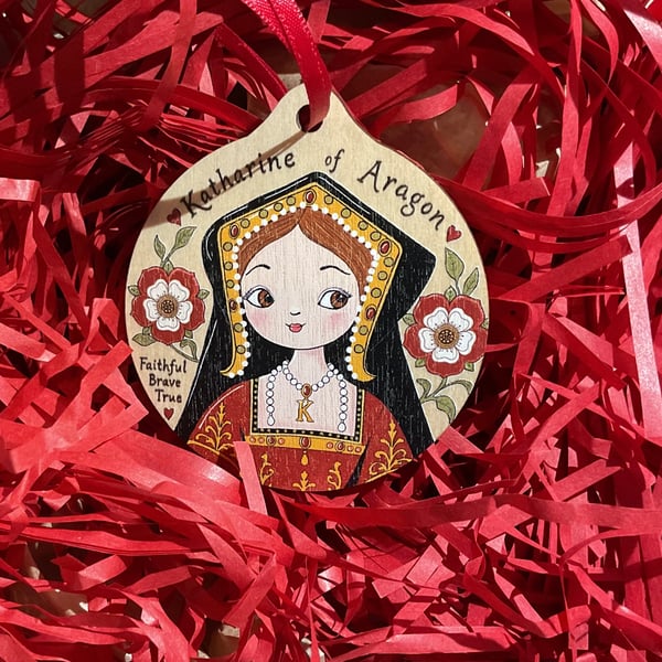 Katharine of Aragon Wooden Hanging Decoration – Tudor Queen Gift, Tudor Rose Art
