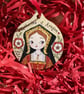 Katharine of Aragon Wooden Hanging Decoration – Tudor Queen Gift, Tudor Rose Art