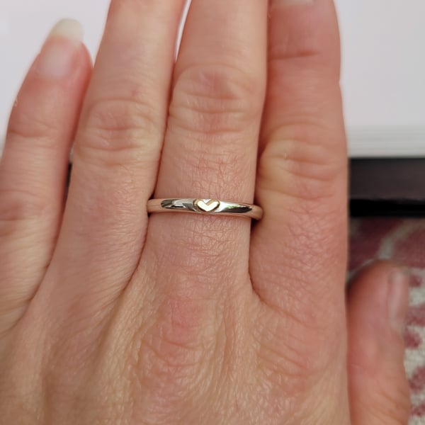 Gold Heart, Curved Sterling Silver Ring, Can be Personalised 