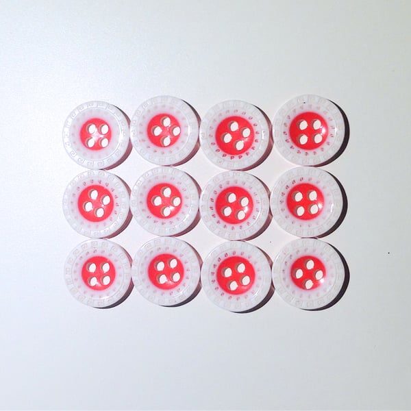 12 x  Red and White Resin Buttons