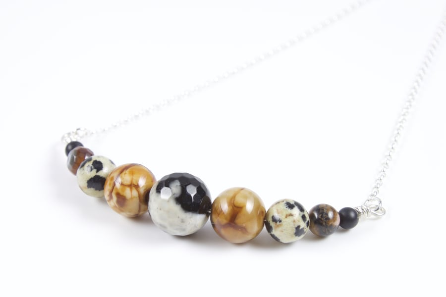 Sterling Siver Wire Wrapped 'Safari' Gemstone Bead Necklace