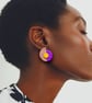 Purple & Orange Jungle Print Earrings with Yellow Dot –Polymer Clay Statement 