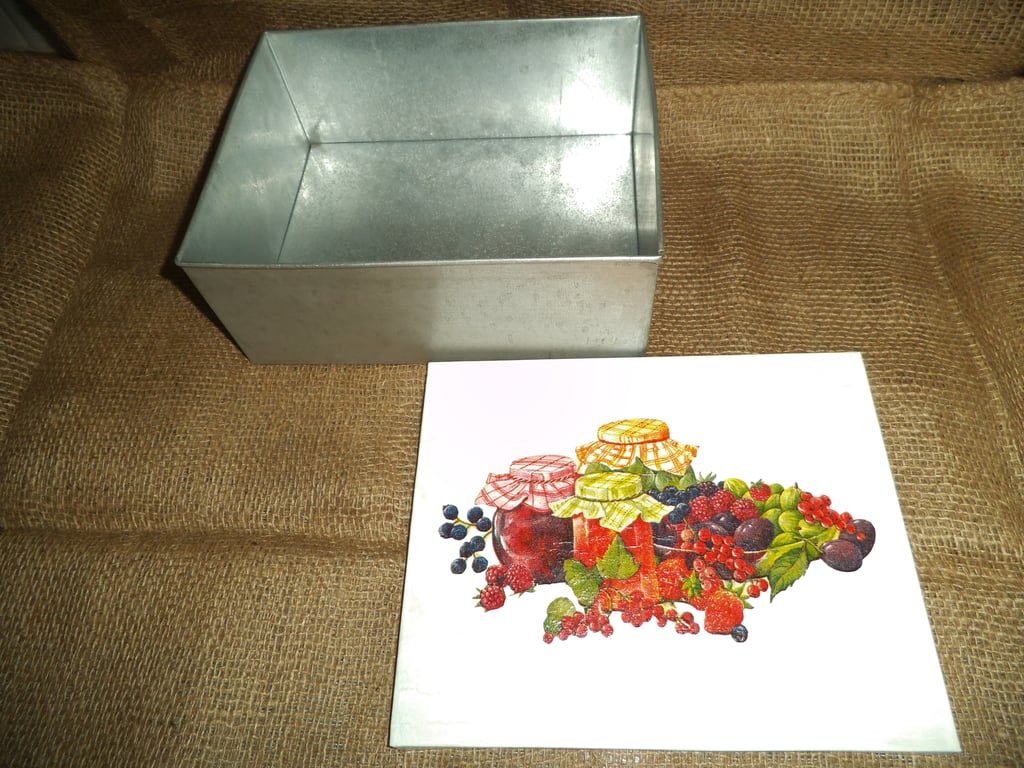 Decorated Tin Jam Storage Stationery Treasures Recipes Shabby Chic Country   