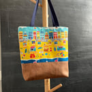 Beach Scene Fabric and Cork Tote Bag