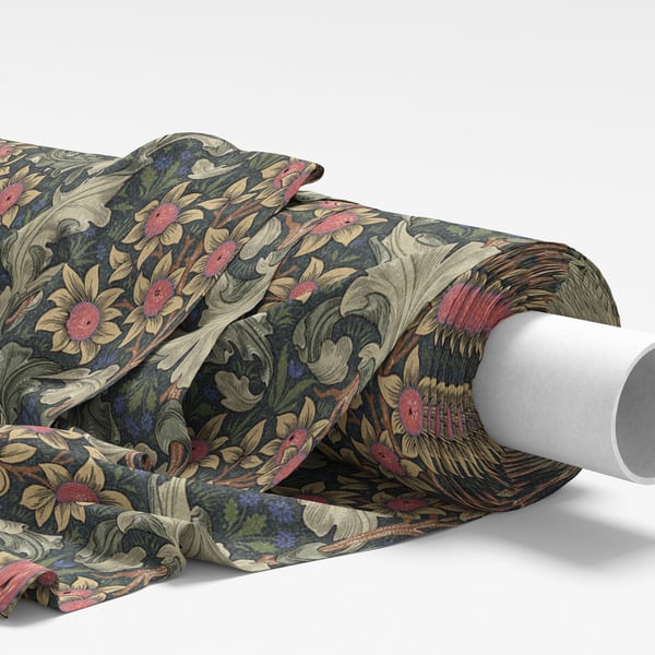 William Morris Fabric - Orchid Nightshade Dark Blue - Soft Furnishing Fabric