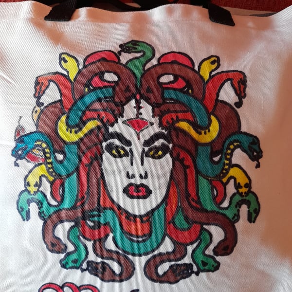 Medusa Tote Bag, Shoulder Bag, Shopping Bag.  Handpainted and totally unique