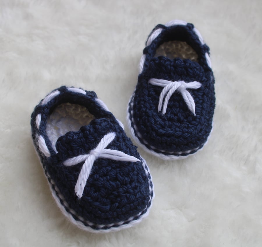 Baby Shoes -  Loafer Style - Navy and White - Sizes 0-6 Months & 6-12 Months