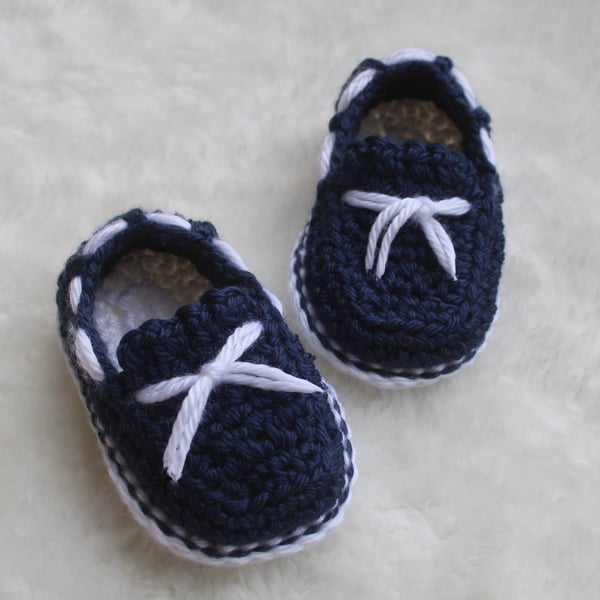 Baby Shoes -  Loafer Style - Navy and White - Sizes 0-6 Months & 6-12 Months