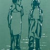 Walking and Talking linocut