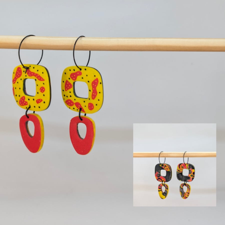 Double sided earrings, fiery and fun