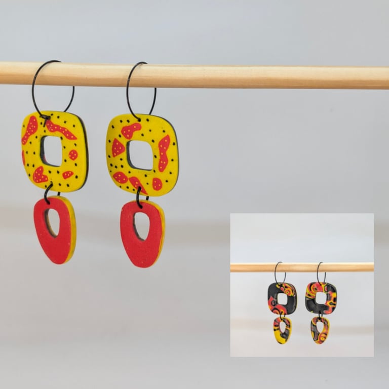 Double sided earrings, fiery and fun