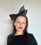Black Fascinator Headband – Handmade Sinamay Headpiece for Races, Weddings