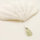 Sea Glass Silver Pendant - Pale Olive Green