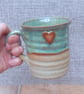 Handmade mug coffee tea cup hand thrown stoneware ceramic heart detail - Image 1