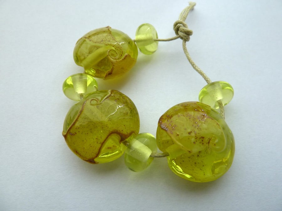 yellow shard lampwork glass beads