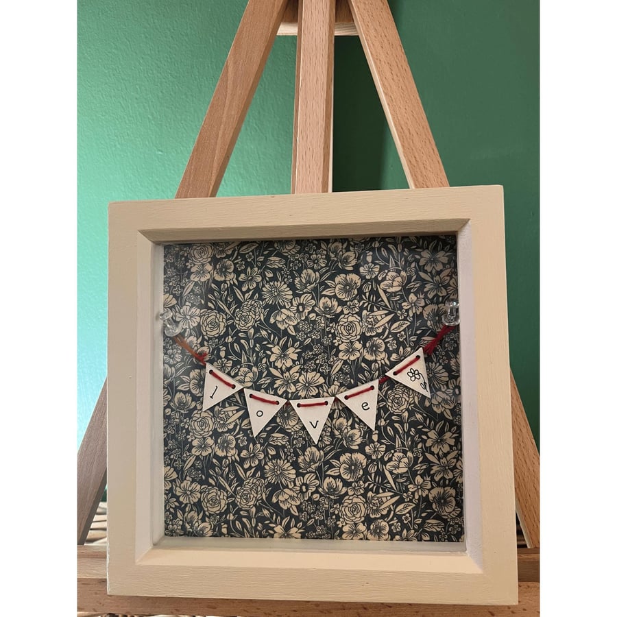 The Andrew: Deep Box Picture Frame with Navy and Cream Floral Fabric Design