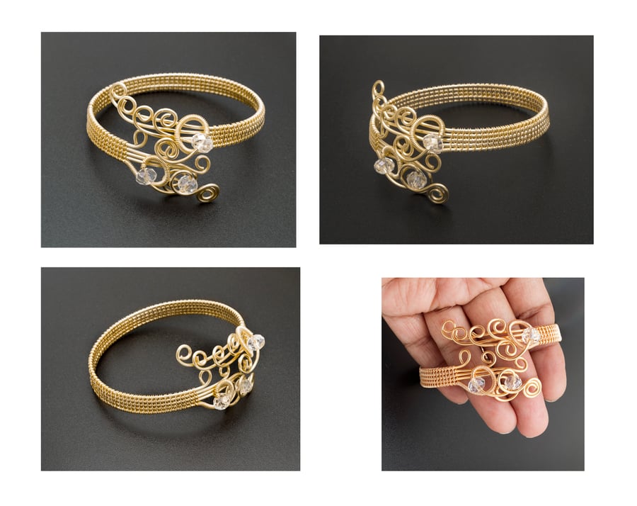 Handmade gold wire bracelet cuff,woven bracelet cuff,light gold bracelet cuff. 