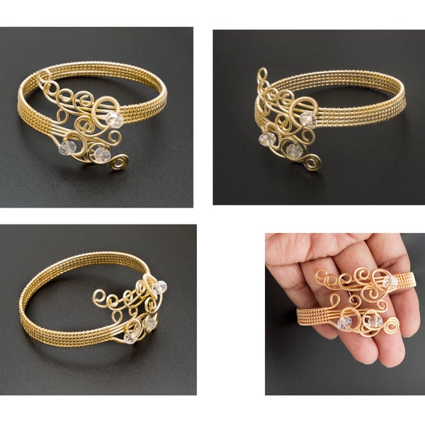Handmade gold wire bracelet cuff,woven bracelet cuff,light gold bracelet cuff. 