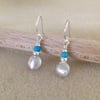 Sterling and Fine silver Turquoise pebble drop earrings