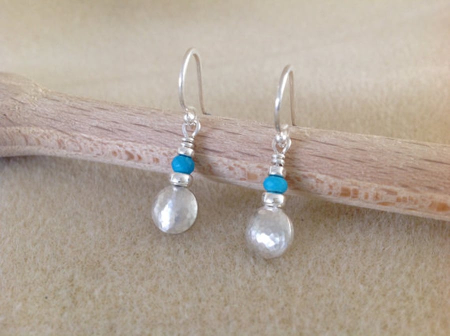 Sterling and Fine silver Turquoise pebble drop earrings