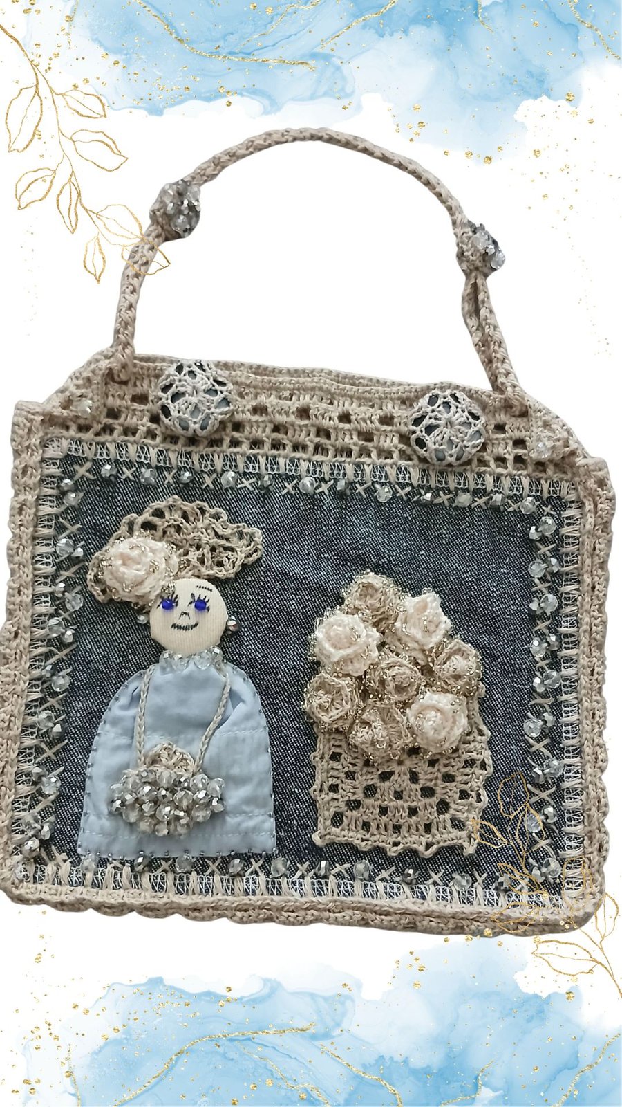 Wearable Textile Art Clutch – One of a Kind, The Girl with Blue Eyes