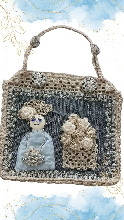 Wearable Textile Art Clutch – One of a Kind, The Girl with Blue Eyes