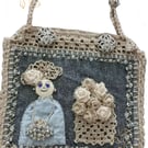 Wearable Textile Art Clutch – One of a Kind, The Girl with Blue Eyes