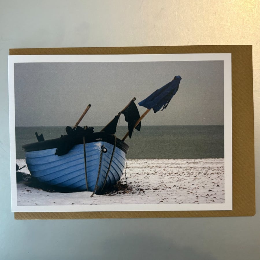 Boat in Snow A5 Greeting Card 