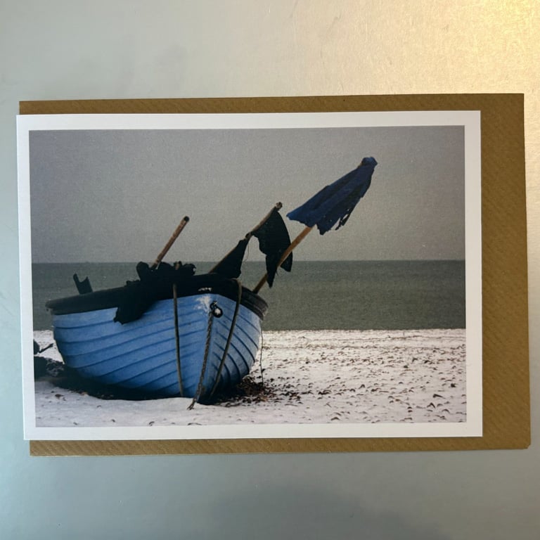 Boat in Snow A5 Greeting Card 