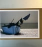 Boat in Snow A5 Greeting Card 