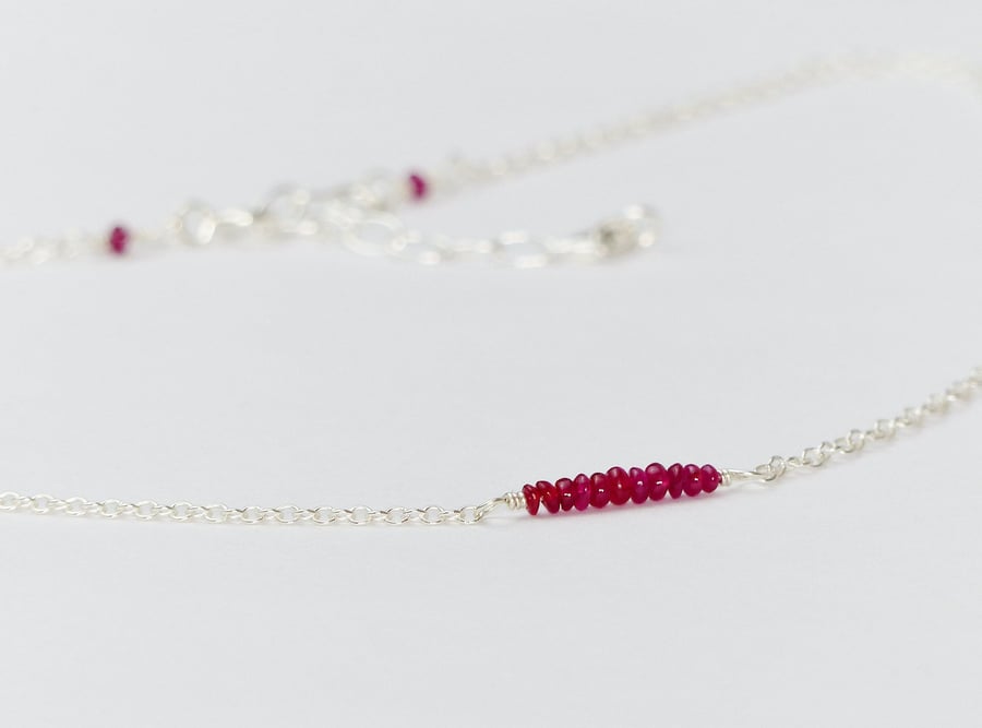 Petite Genuine Ruby Sterling Silver Necklace, July Birthstone Gift