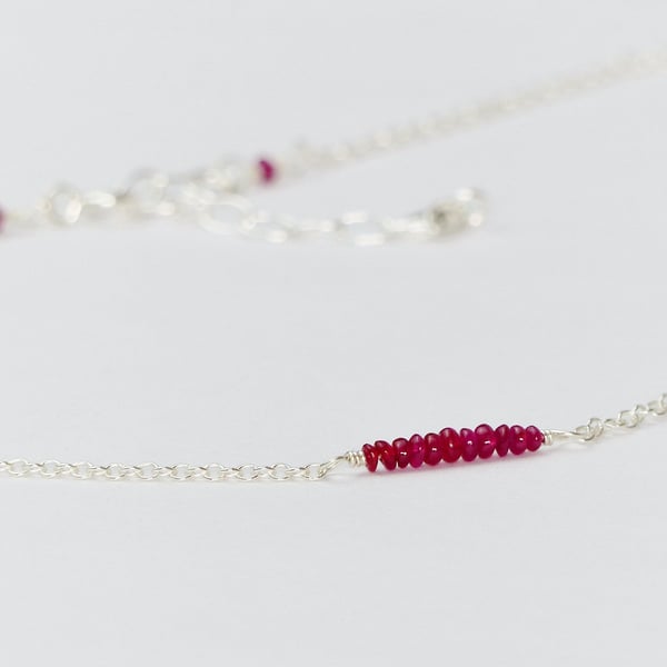 Petite Genuine Ruby Sterling Silver Necklace, July Birthstone Gift