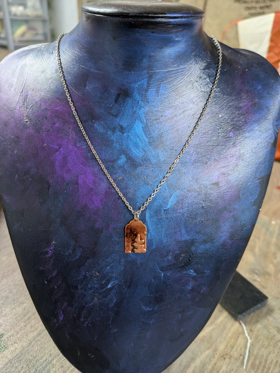 Stainless steel necklace with copper pendant 
