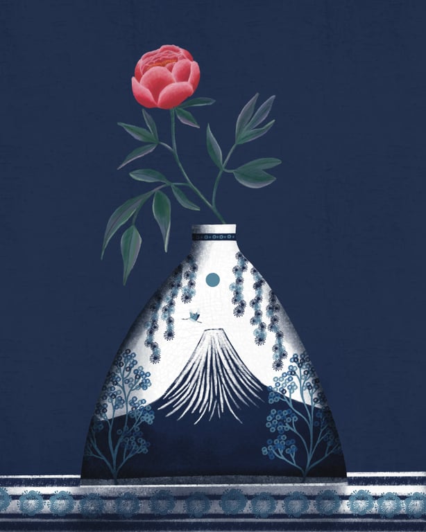 Peony, blank greetings card 