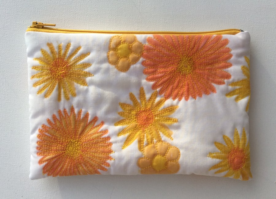 Make up bag, zipped bag for cosmetics, hand drawn pattern