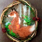 Autumn woodland fox needlefelt picture.