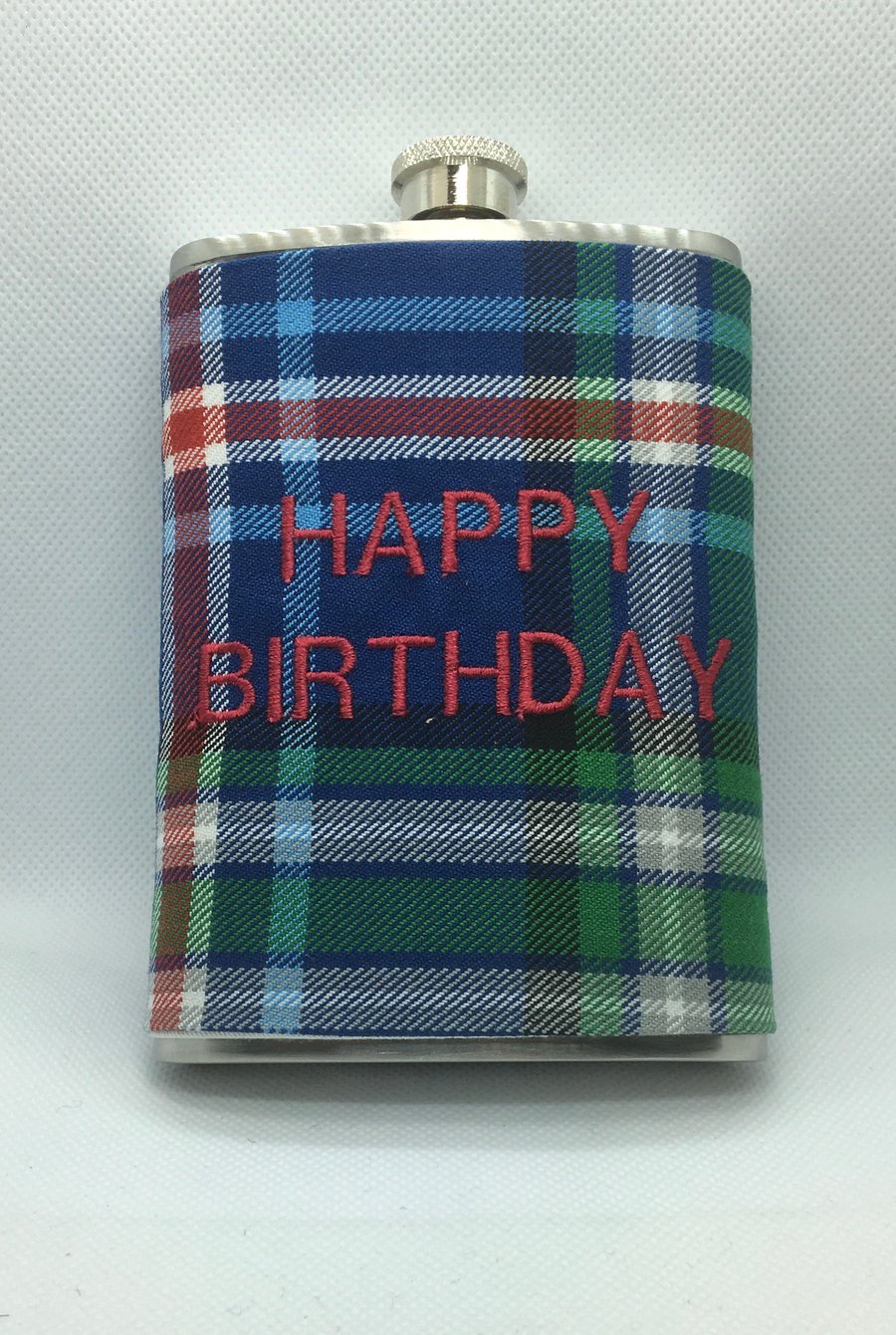 Blue ,Red and White and Green Tartan 8oz Hip flask