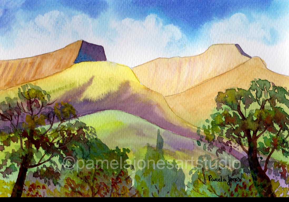 Pen Y Fan, Corn Du, Brecon Beacons, Wales, Watercolour in 14 x 11 '' Mount 
