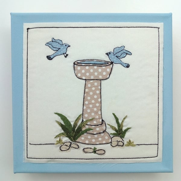 Bird Bath Embroidered Textile Art