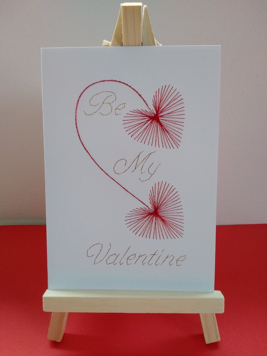 Twin Hearts. Hand Embroidered. Valentine Card.