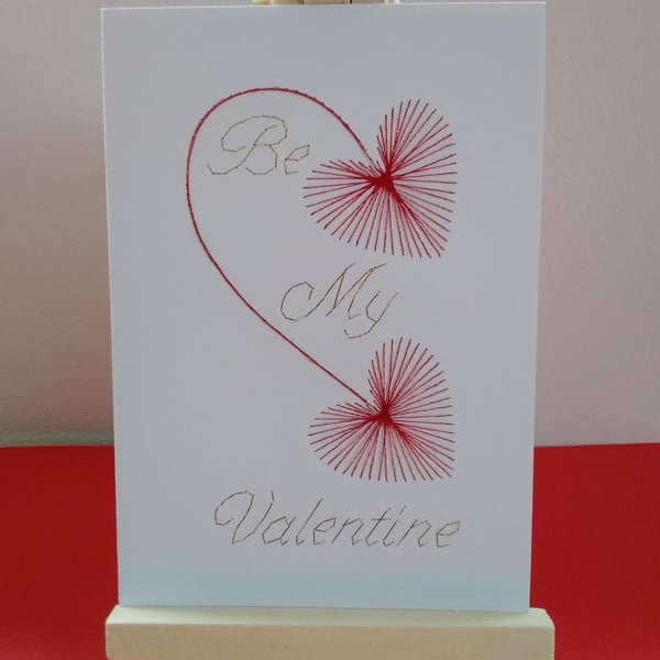 Twin Hearts. Hand Embroidered. Valentine Card.