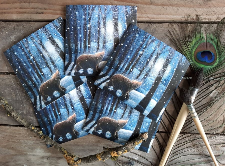 Going Home for the Winter, pack of 5 greetings cards by Hannah Willow
