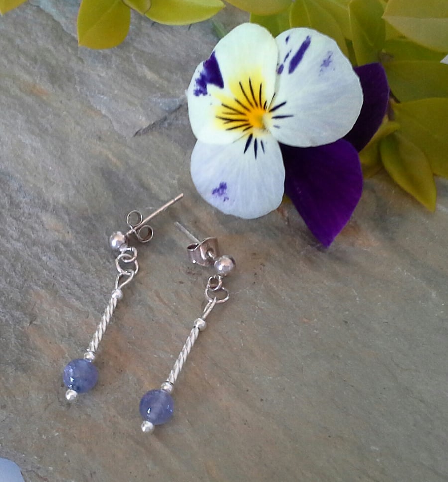 Designer Dainty Tanzanite 'Grade AA'  Dangle Sterling Silver Earrings