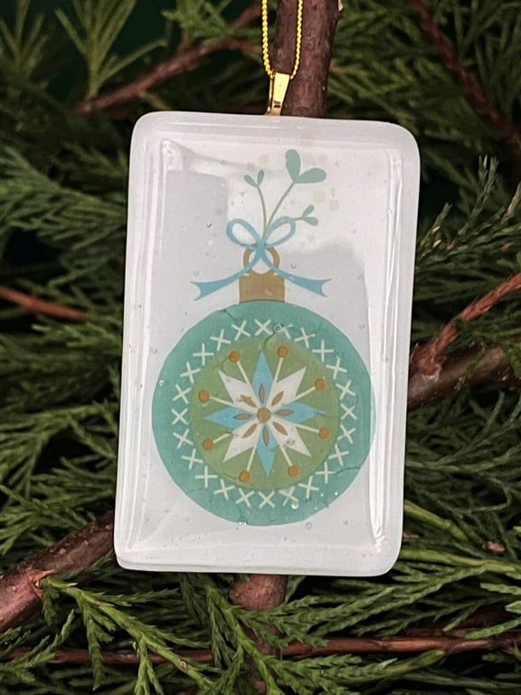 Handcrafted Christmas Bauble Card with Artisan Fused Glass Tree Decoration
