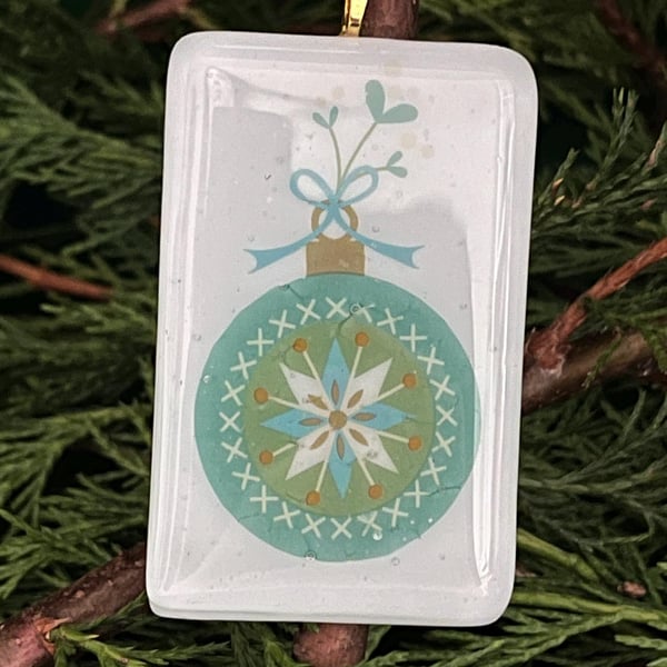 Handcrafted Christmas Bauble Card with Artisan Fused Glass Tree Decoration