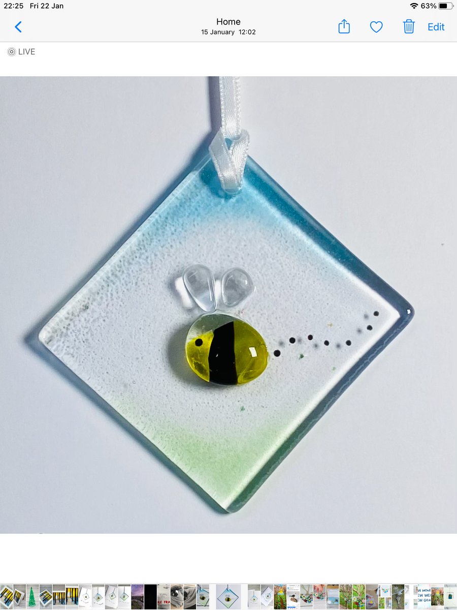 Fused glass bee decoration , hanging glass keepsake