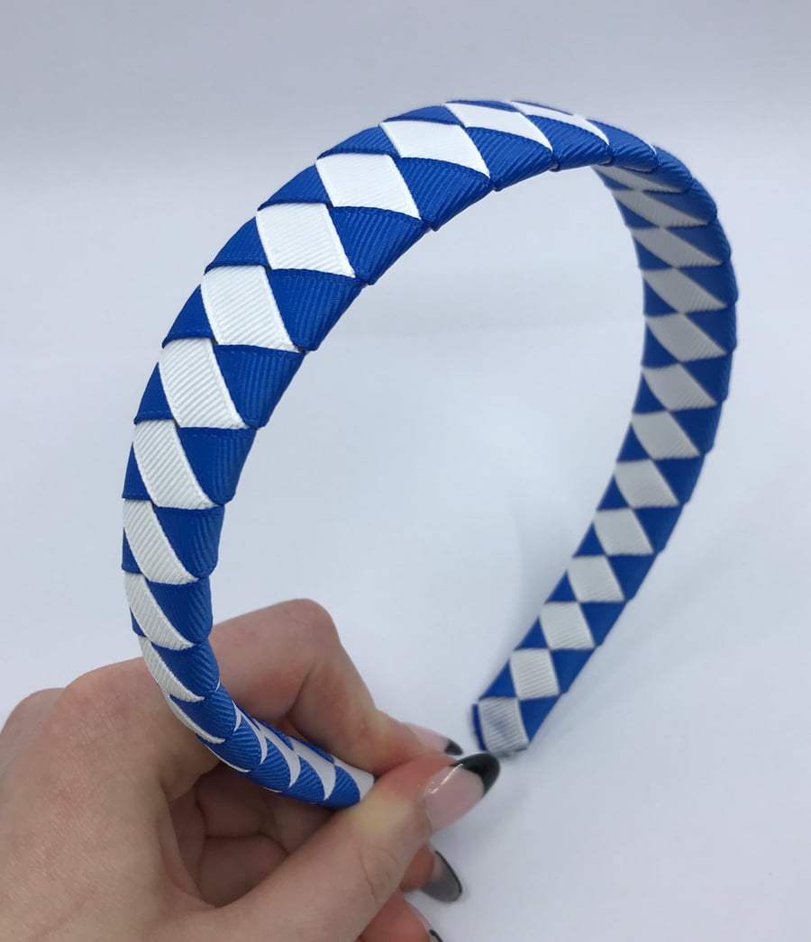 Royal Blue and White Diamond Pleated Hairband