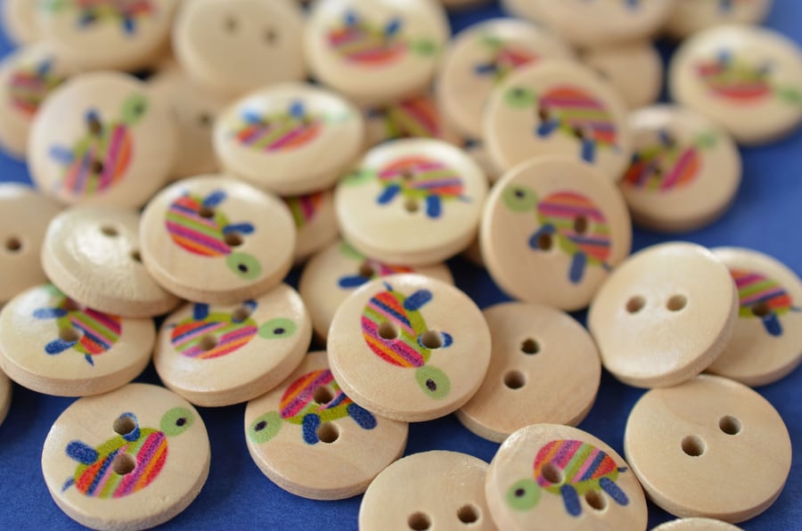 15mm Wooden Rainbow Tortoise Buttons 10pk Kids Buttons (SAN9)