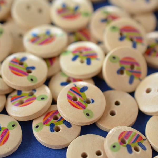 15mm Wooden Rainbow Tortoise Buttons 10pk Kids Buttons (SAN9)
