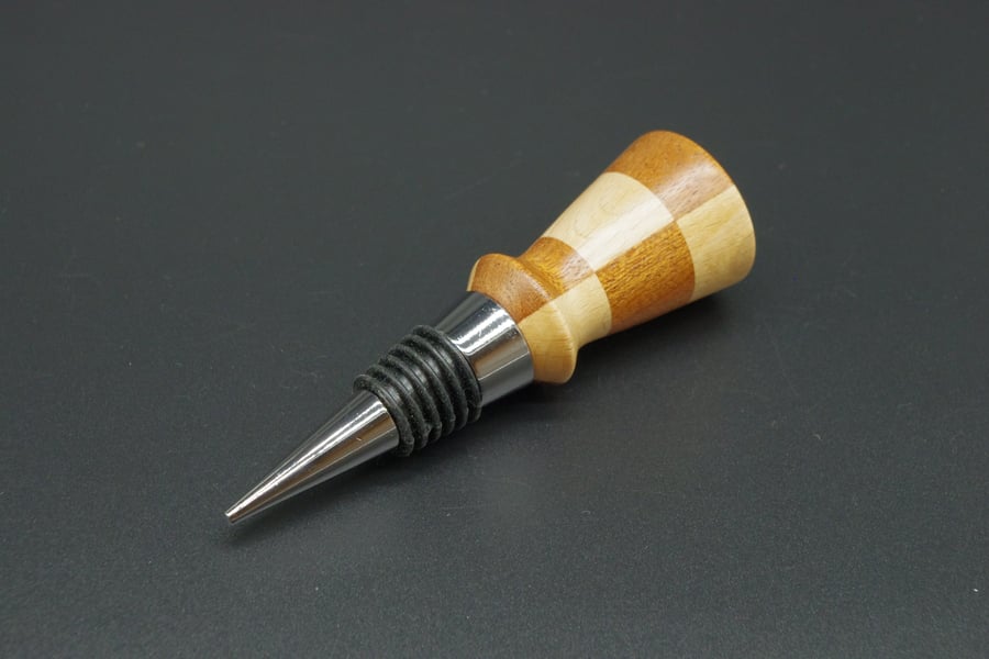 Hand Turned Wooden Bottle Stopper. Segmented.
